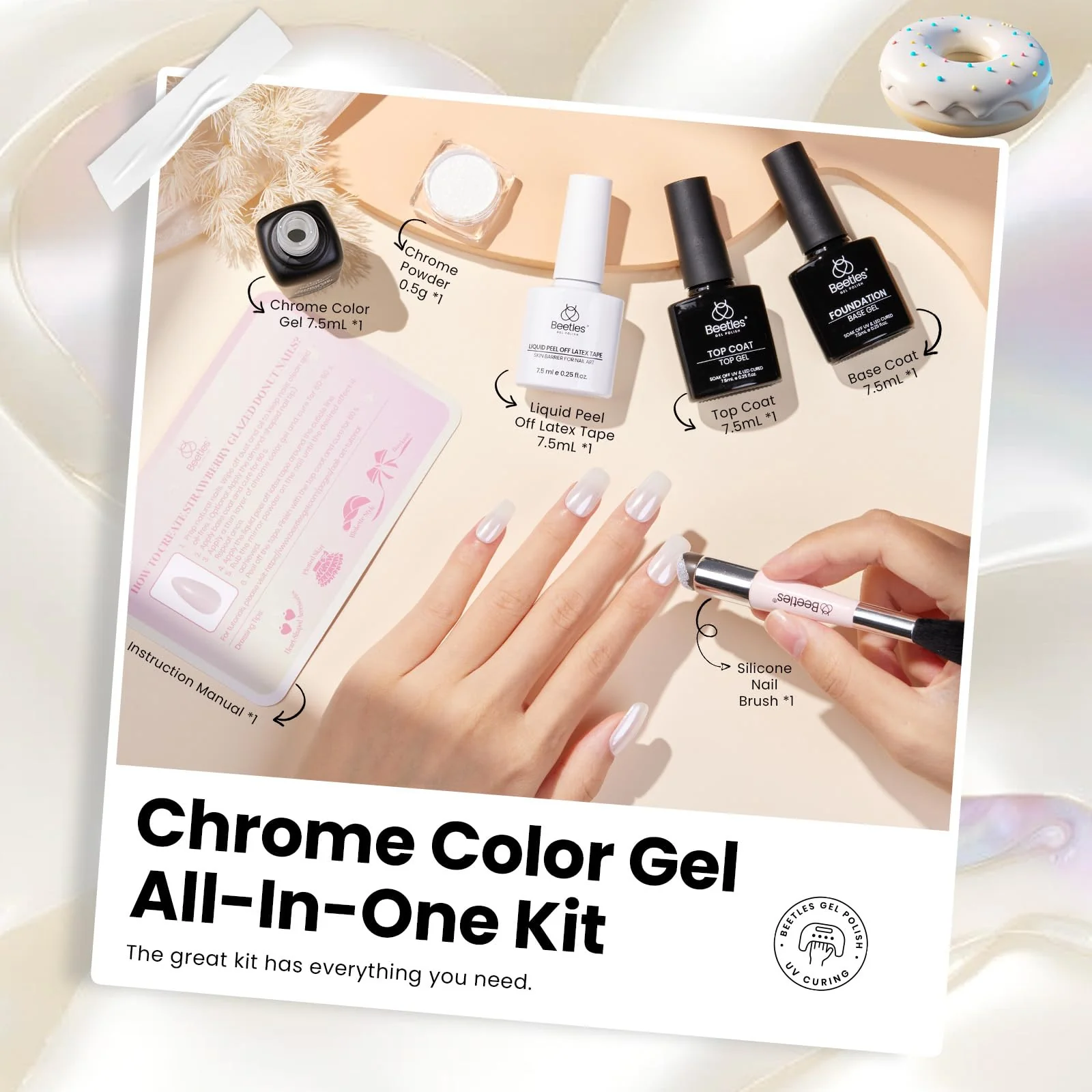 Milky White Gel Polish|7.5ml Beetles White Chrome Nail Powder Gel Polish Glitter - Image 4