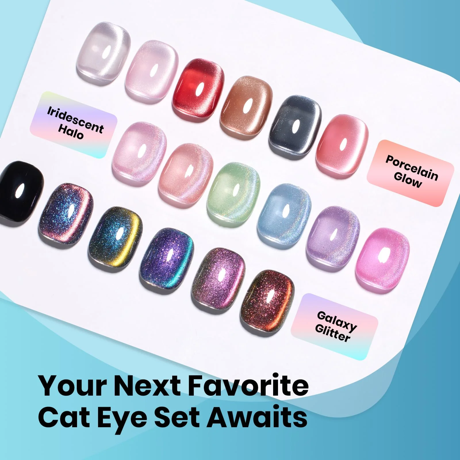 Moonlit Mist - Blue Glitter Glass Spring Nails Cat Eye 6 Colors Gel Polish Set - Image 6