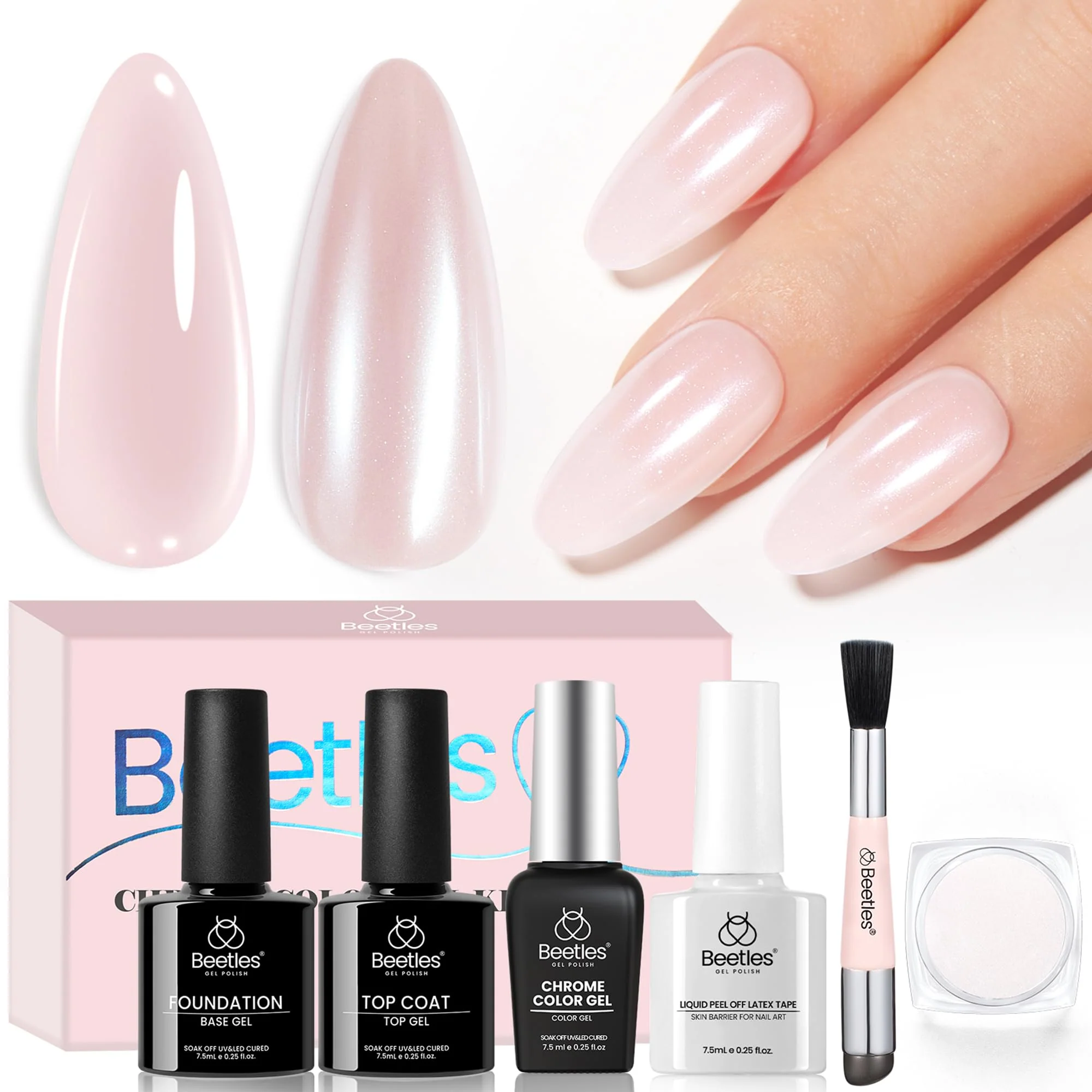 Nude Gel Polish|7.5ml Beetles White Chrome Nail Powder Gel Polish Glitter
