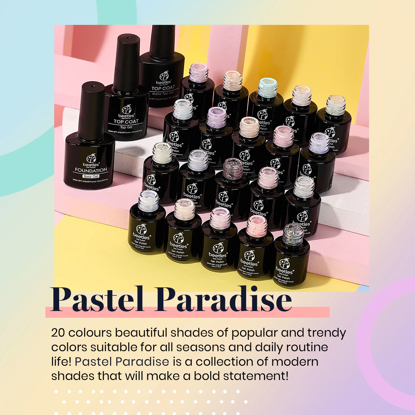 Pastel Paradise - 20 Gel Colors Set with Top and Base Coat (5ml/Each) Spring Nails - Image 3