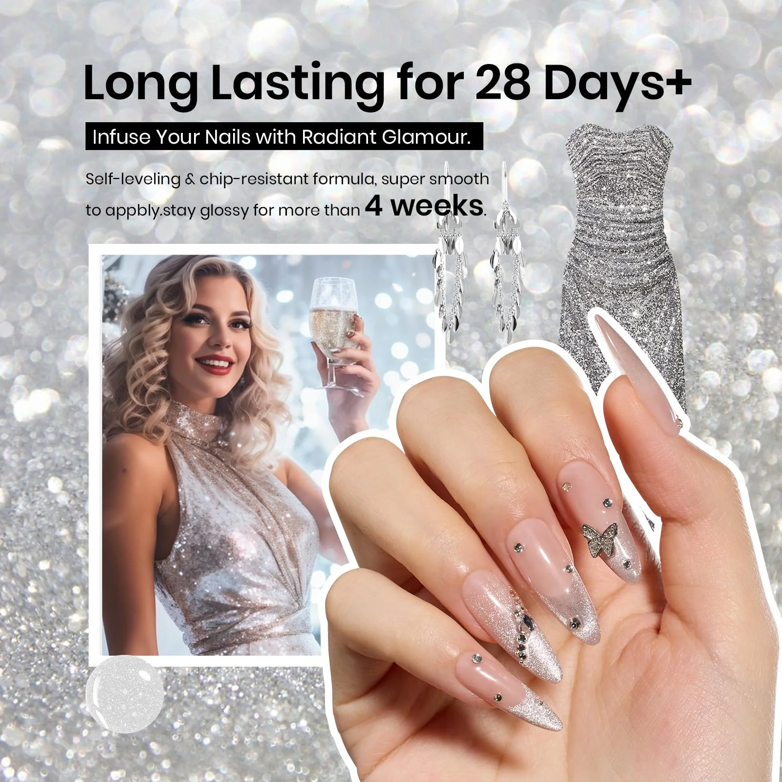 Sliver Dreamscape|9ml Gel Polish Silver Nail Colors Glitter Gel Star Nails - Image 5