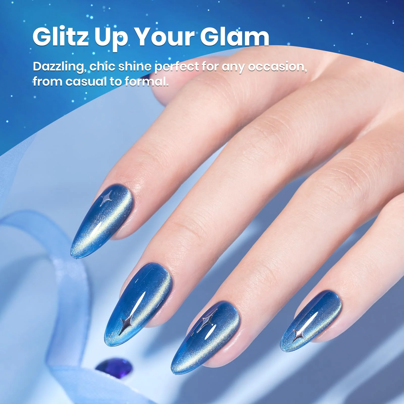 Stellar Whisper Winter Nails - Spring Nails 15ML Blue Glass Cat Eye Glitter Magnetic Gel Polish - Image 4